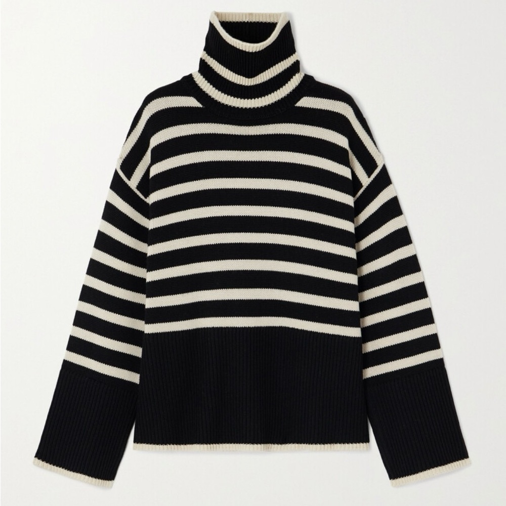 Toteme oversized striped wool-blend turtleneck sweater